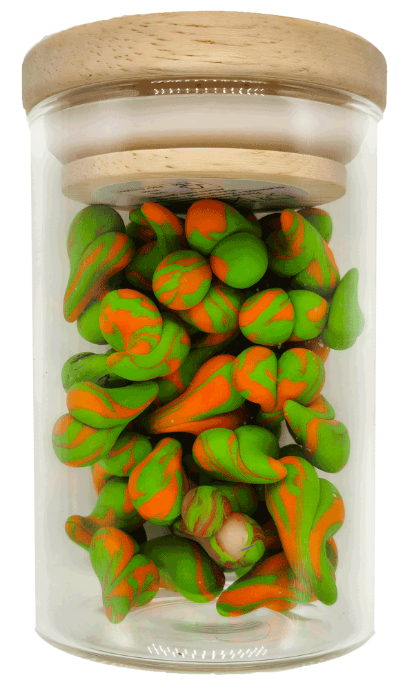Glücksherzen grün orange im Glas