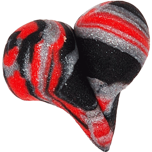 Herz aus Fimo Rot, Schwarz, Silber marmoriert
